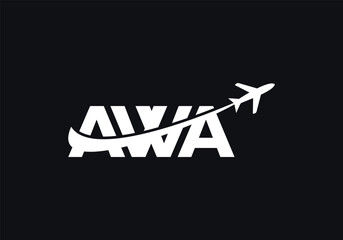AWA Letter Logo Design Vector Template. Airplane Letter AWA. Travel Logo Design - obrazy, fototapety, plakaty