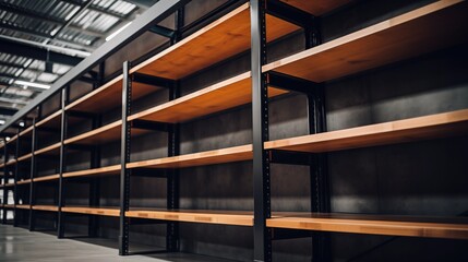 Storage room, shelves inside a small warehouse.