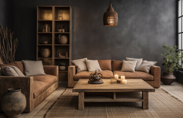 Fototapeta na wymiar Rustic living room interior composition