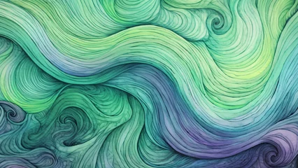 Papier Peint photo Ondes fractales Violet and Lime Green Abstract Pattern Mesmerizing Fractal Waves