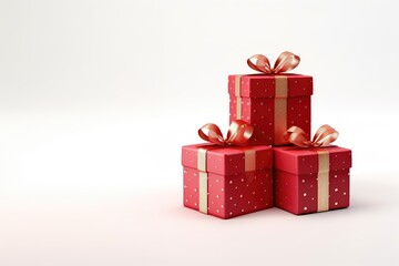 Fototapeta premium Red gift boxes. Packaging Gifts with ribbons. On a white background