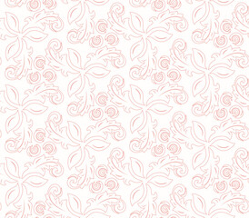 Floral ornament. Seamless abstract classic background with flowers. Pattern with pink repeating floral elements. Ornament for wallpaper and packaging