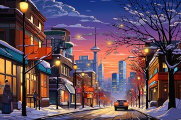 Urban Winter Scenes - Generative AI - obrazy, fototapety, plakaty