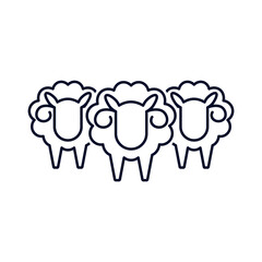 A herd, flock of sheep. Crowd management, control. Vector linear illustration icon isolated on white background.