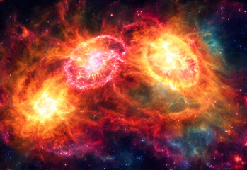 Obraz premium AI generated illustration of glowing orange stellar collisions in space, perfect for backgrounds
