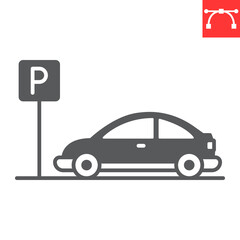 Car parking glyph icon, navigation and transportation, parking vector icon, vector graphics, editable stroke solid sign, eps 10.