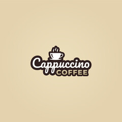 Cappuccino coffee logo or Cappuccino coffee label vector isolated in flat style. Best Cappuccino coffee logo vector for product packaging design element. Cappuccino coffee label vector for product.