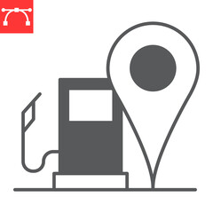 Gas station location glyph icon, navigation and map, gas station with pin vector icon, vector graphics, editable stroke solid sign, eps 10.