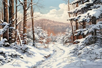 Obraz premium Snowy Forest Paths - Generative AI
