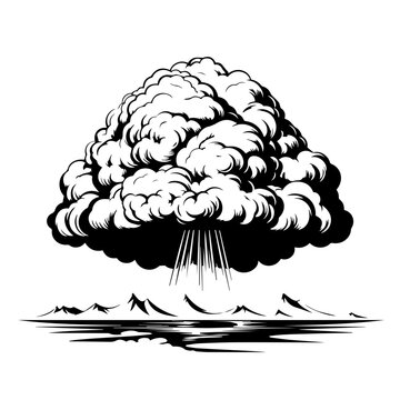Nuclear Mushroom Cloud Logo Monochrome Design Style