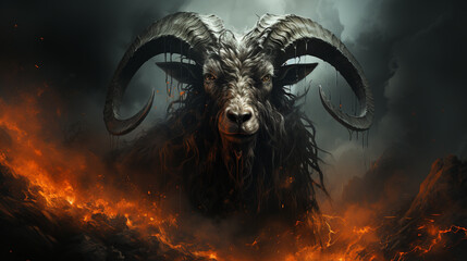 dark art ink monster goat background - obrazy, fototapety, plakaty