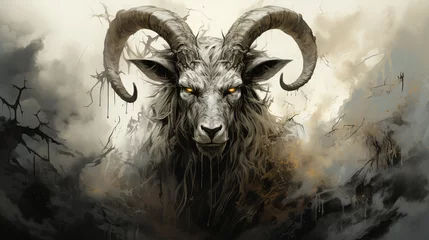 Fotobehang dark art ink monster goat background © avivmuzi