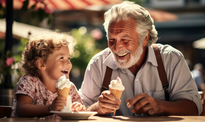 Sweet Summer Day: Grandchild and Grandfather Sharing Ice Cream Sunshine