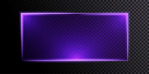 Abstract purple light neon border shape. Rectangular frame with neon light effect. Futuristic glowing screen. Vector