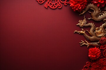Chinese New Year background and copy space , dragon, generative ai