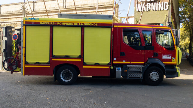 gimaex logo brand and text sign firefighter Modern French fire engine truck in a street of Bordeaux
