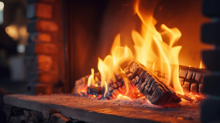 Close up of a fire in a fireplace