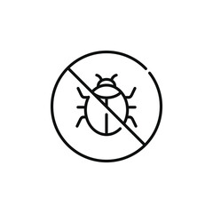 No insects line icon sign symbol isolated on white background. Bug prohibition line icon