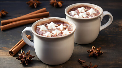 Two cups of hot chocolate with marshmallows