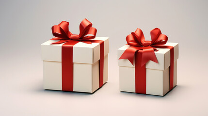 Fototapeta premium Two white gift boxes with red bow
