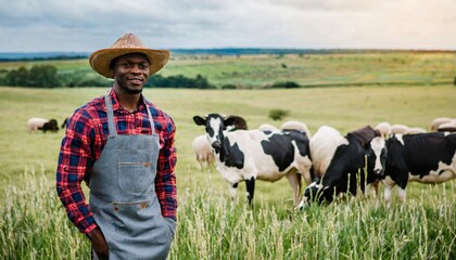 farmer in field, Rural Life: Farmer and Livestock in the Fields