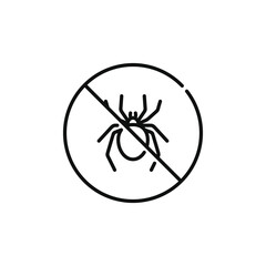 No insects line icon sign symbol isolated on white background. Spider prohibition line icon