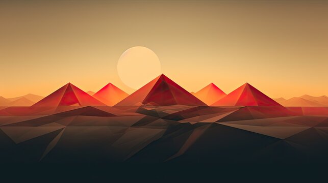  a group of mountains in the distance with a sun setting in the middle of the mountain range in the background.  generative ai