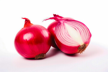 Red onion fresh healthy vegetable on white background. Fresh wholefoods farmer's market produce. Healthy lifestyle concept and healthy food.