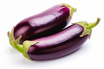 Aubergine fresh healthy vegetable on white background. Fresh wholefoods farmer's market produce. Healthy lifestyle concept and healthy food.