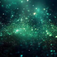 green particle dust light. Bokeh light. lights effect background. Christmas glowing dust background Christmas glowing light bokeh confetti and sparkle overlay texture for your design.