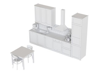 modern kitchen isolated on white background, home furniture, 3D illustration, cg render
