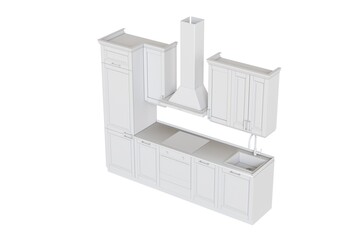modern kitchen isolated on white background, home furniture, 3D illustration, cg render
