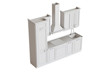 modern kitchen isolated on white background, home furniture, 3D illustration, cg render
