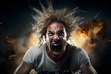 portrait of a furious raging angry gamer man - obrazy, fototapety, plakaty