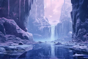 Foto op Canvas Frozen Waterfalls - Generative AI © Sidewaypics