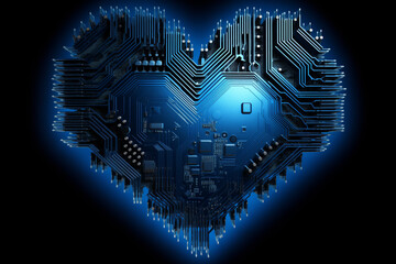 Unveiling the Love Central Processing Unit: A Blue Heart Design - obrazy, fototapety, plakaty
