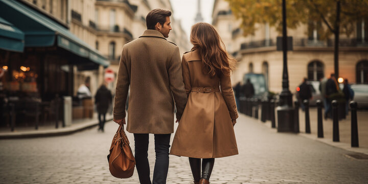 Fototapeta Romantic Stroll in Paris: A Happy Couple's Vacation Getaway