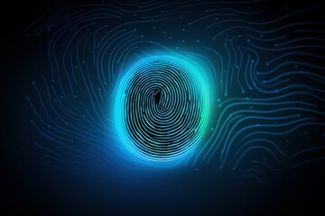 Fingerprint identification system scans fingerprints on digital screen. cyber security Concept