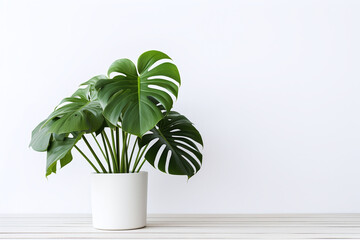 Monstera plant in pot on white room