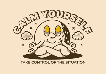 Calm yourself, take control of the situation. Mascot character of golf ball in meditation pose