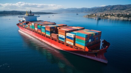 Industrial Cargo Ship Transporting Containers at Sea