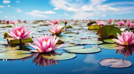 Water lily in pond in summer. Generative AI