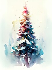 Christmas tree painted Hand drawn watercolor design Winter Christmas tree