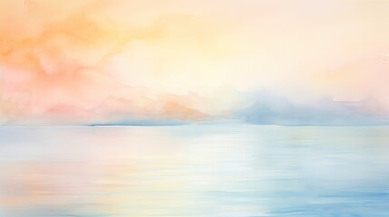  a watercolor painting of a sunset over a body of water with a boat in the foreground and a yellow sky in the background.  generative ai