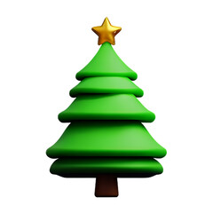 Obraz premium Christmas tree plastic cartoon low poly 3d icon on white background