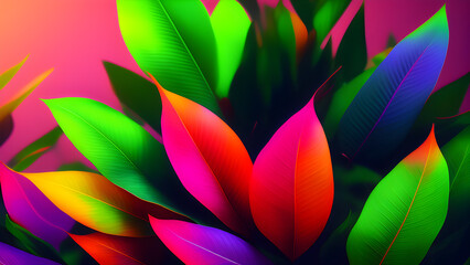 AI generated illustration of colorful leaves on a bush against blurred background