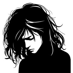 upset girl vector silhouette illustration black color