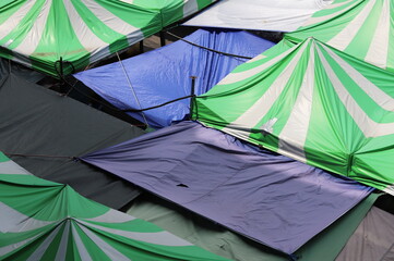 Canvas tents are set up outdoors , Flea market tents in Thailand