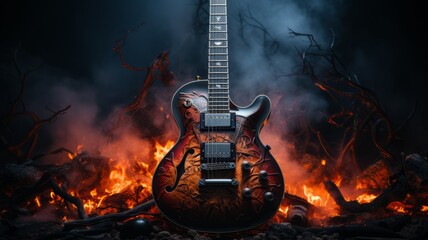 Electric guitar on fire.