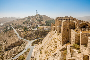 View from the ruins of Kerak castle in Jordan - obrazy, fototapety, plakaty